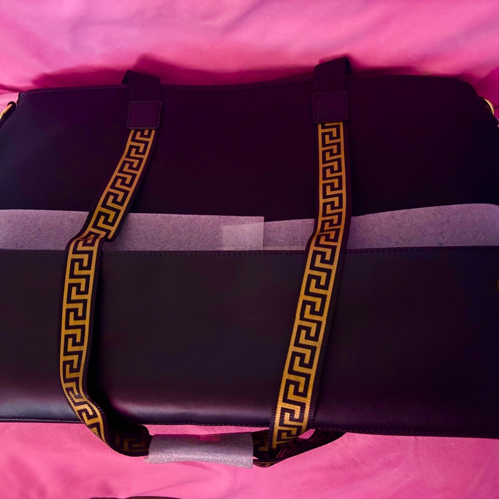 Versace Black Briefcase with Gold Greek Key Straps